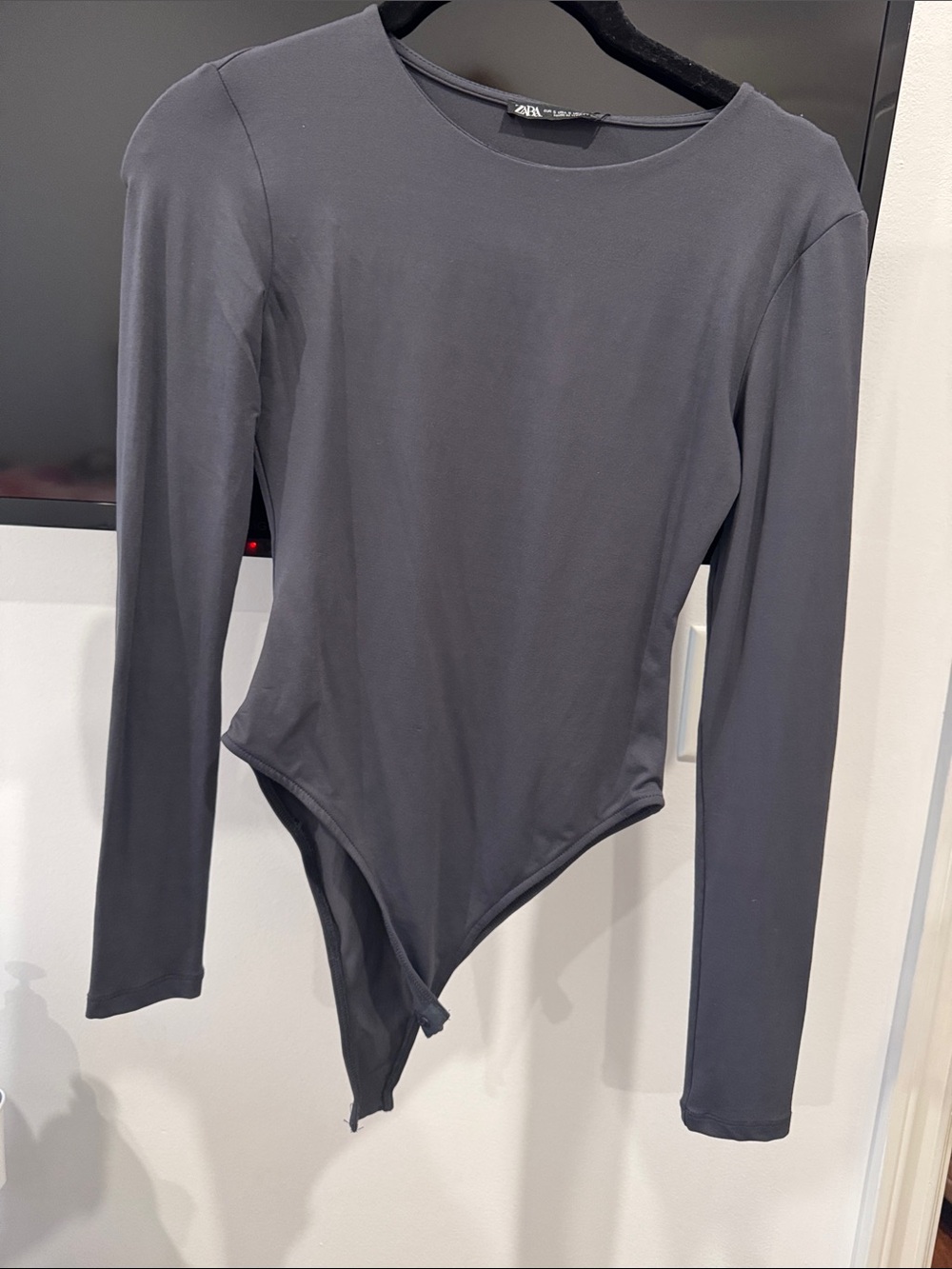 Zara Charcoal Gray Long-Sleeve Crew Neck Bodysuit NWT SZ S